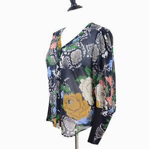 Cabi Size M Snake Charmer Blouse Semi Sheer Black Multi 3762